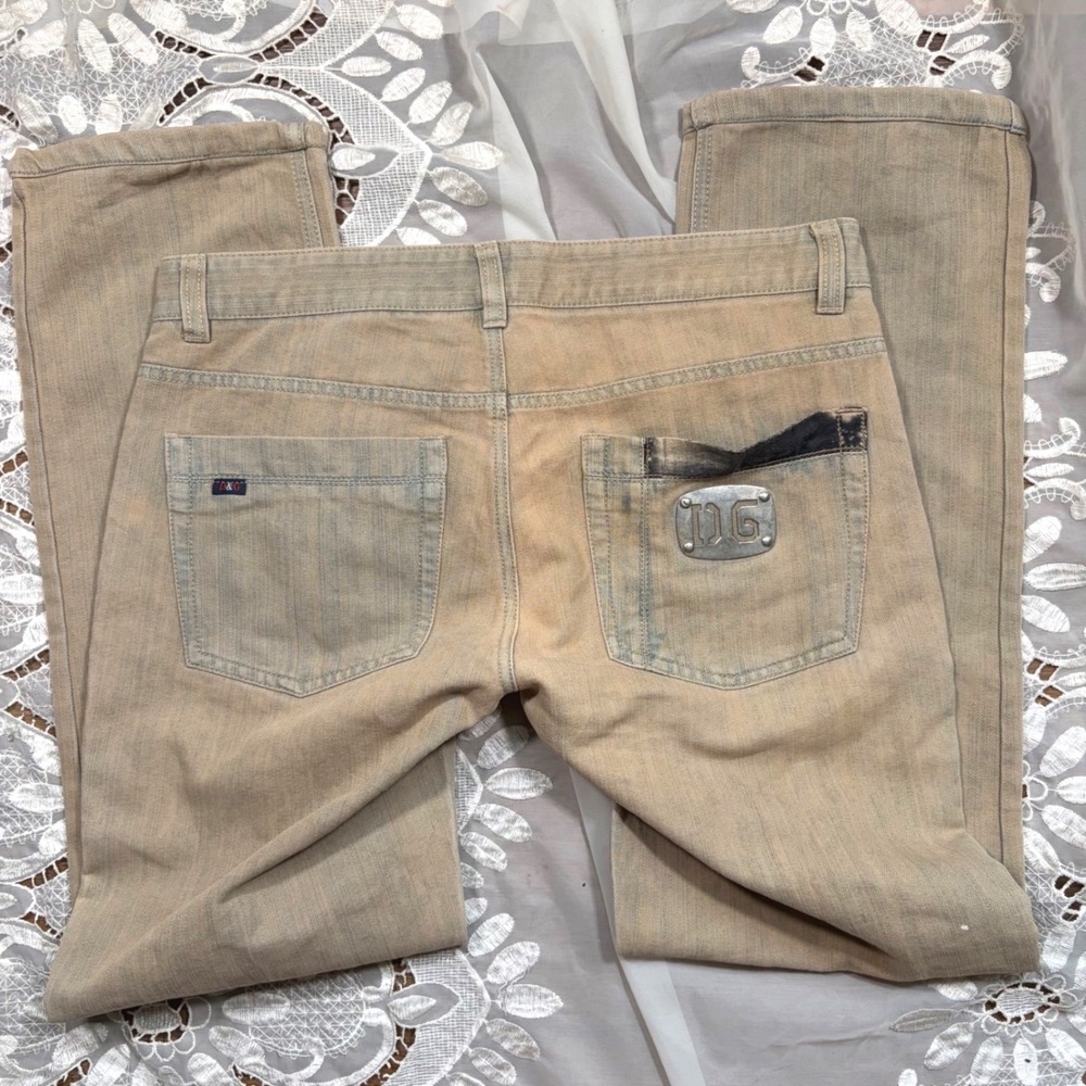 Vintage D&G Dolce & Gabbana Tan Sand Wash Straight Leg Jeans Made in Italy 34